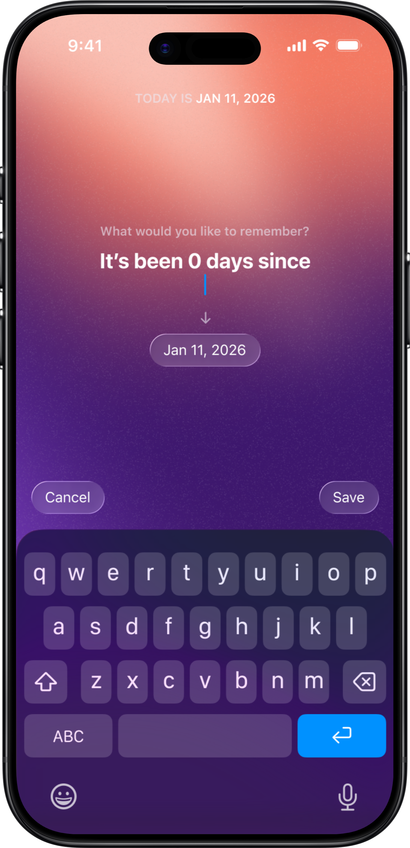 iPhone device showing Days Apart