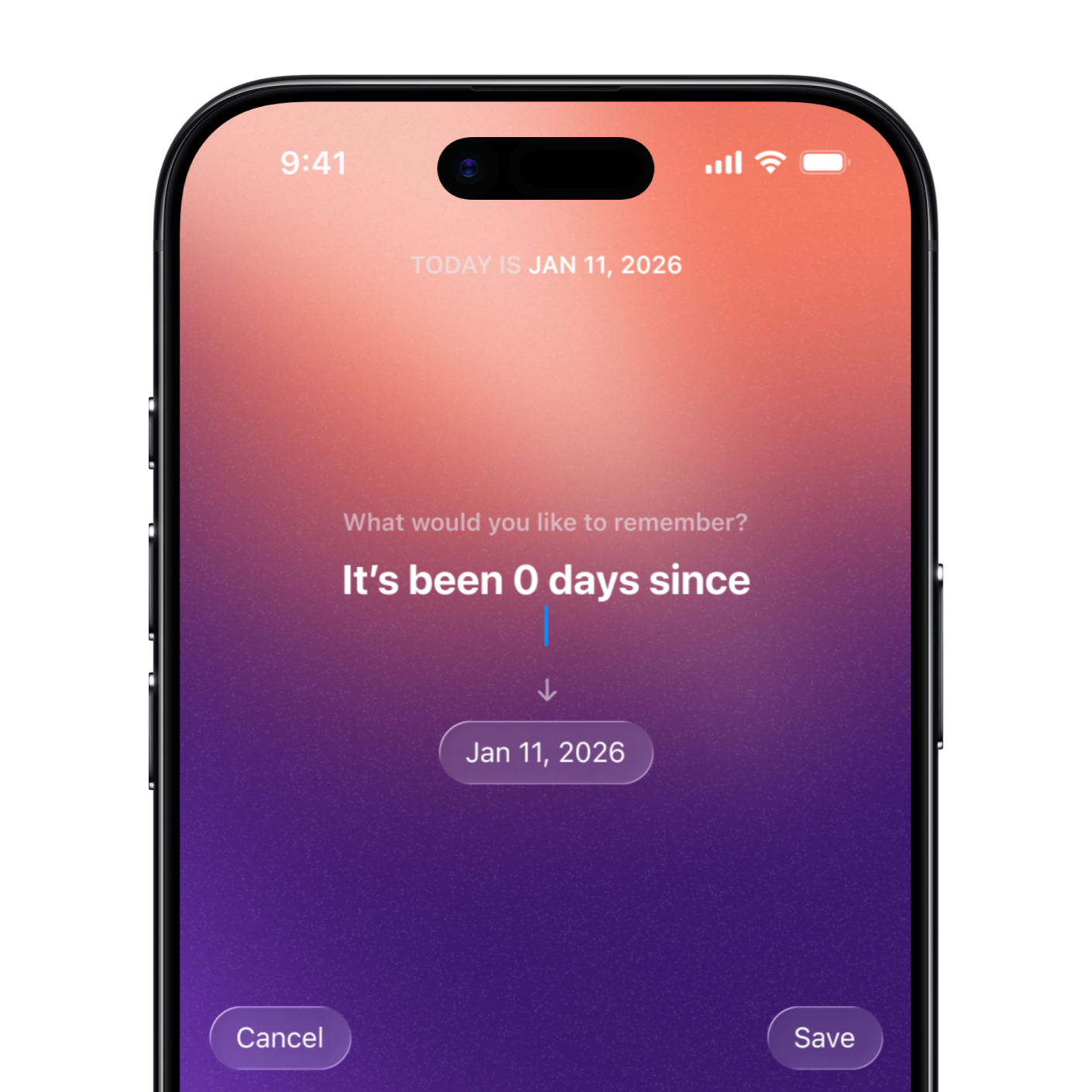 iPhone device showing Days Apart milestone entry page